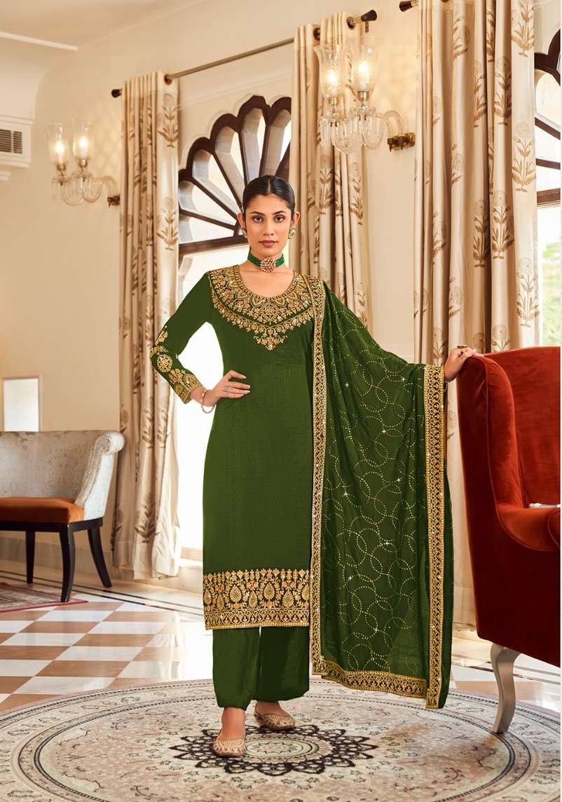 DESIGNER FANCY WEDDING PARTY WEAR GREEN SILK SALWAR SUIT WITH SILK DUPATTA DST RADHA NOOR 1086