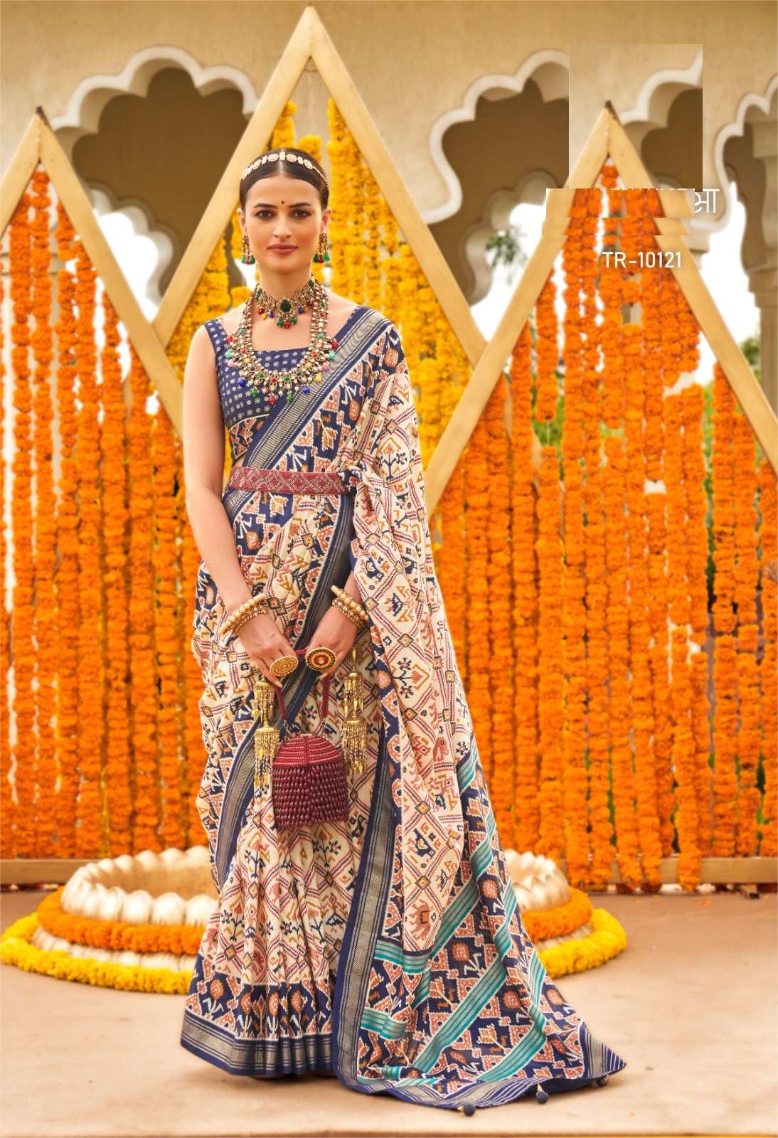 DESIGNER FANCY WEDDING PARTY WEAR INDIAN BLUE SILK SAREE COLLECTION SM TRIRATH 10121