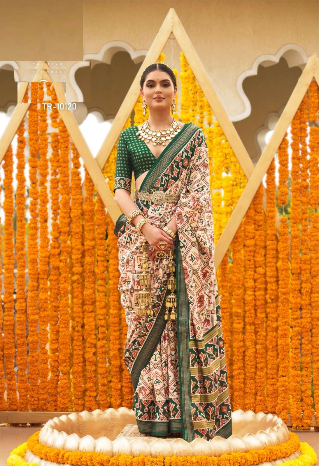 DESIGNER FANCY WEDDING PARTY WEAR INDIAN GREEN SILK SAREE COLLECTION SM TRIRATH 10120