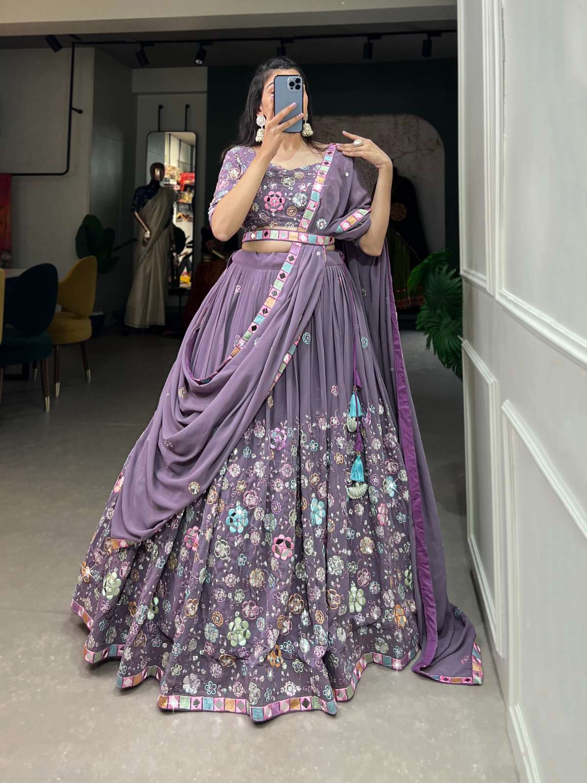 DESIGNER FANCY WEDDING PARTY WEAR INDIAN LAVENDER GEORGETTE LEHENGA CHOLI COLLECTION PC 1733A