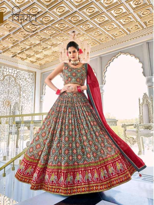 DESIGNER FANCY WEDDING PARTY WEAR INDIAN MASHLIN GREY SILK LEHENGA CHOLI DST VIRASAT ANANYA 3002