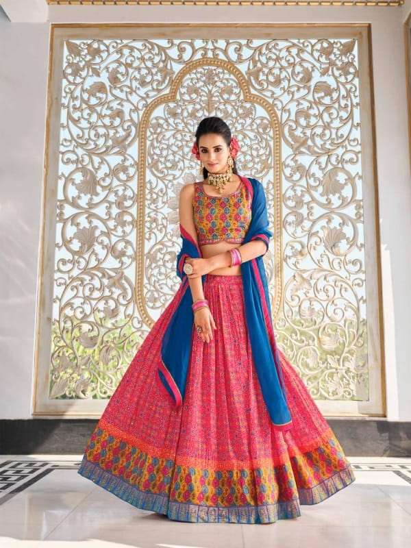 DESIGNER FANCY WEDDING PARTY WEAR INDIAN MASHLIN PINK SILK LEHENGA CHOLI DST VIRASAT ANANYA 3001