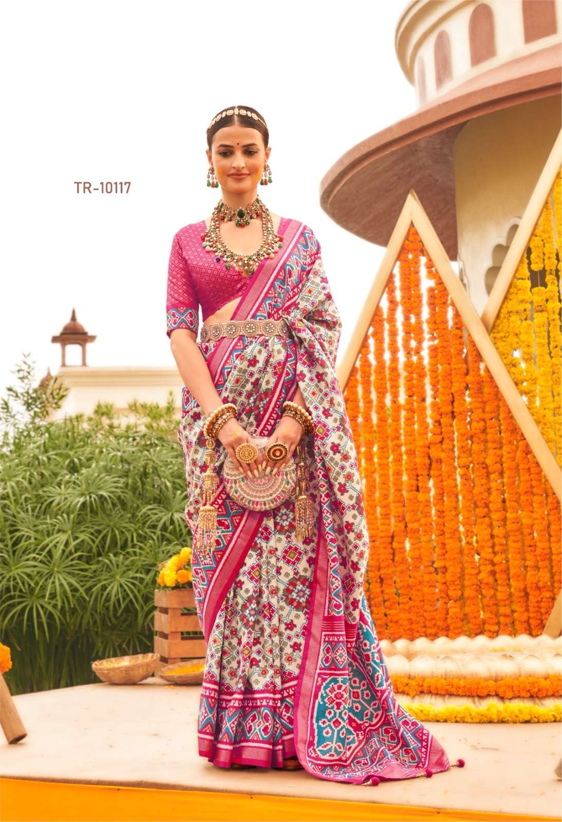 DESIGNER FANCY WEDDING PARTY WEAR INDIAN PINK SILK SAREE COLLECTION SM TRIRATH 10117