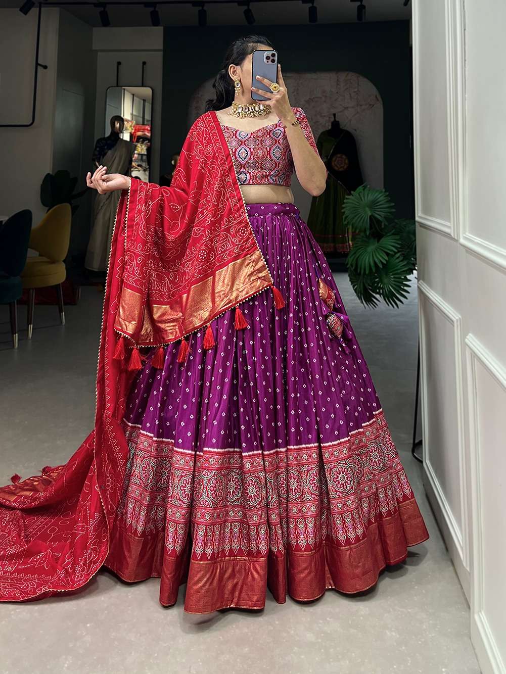 DESIGNER FANCY WEDDING PARTY WEAR INDIAN PUEPLE DOLA SILK LEHENGA CHOLI COLLECTION PC 1686C