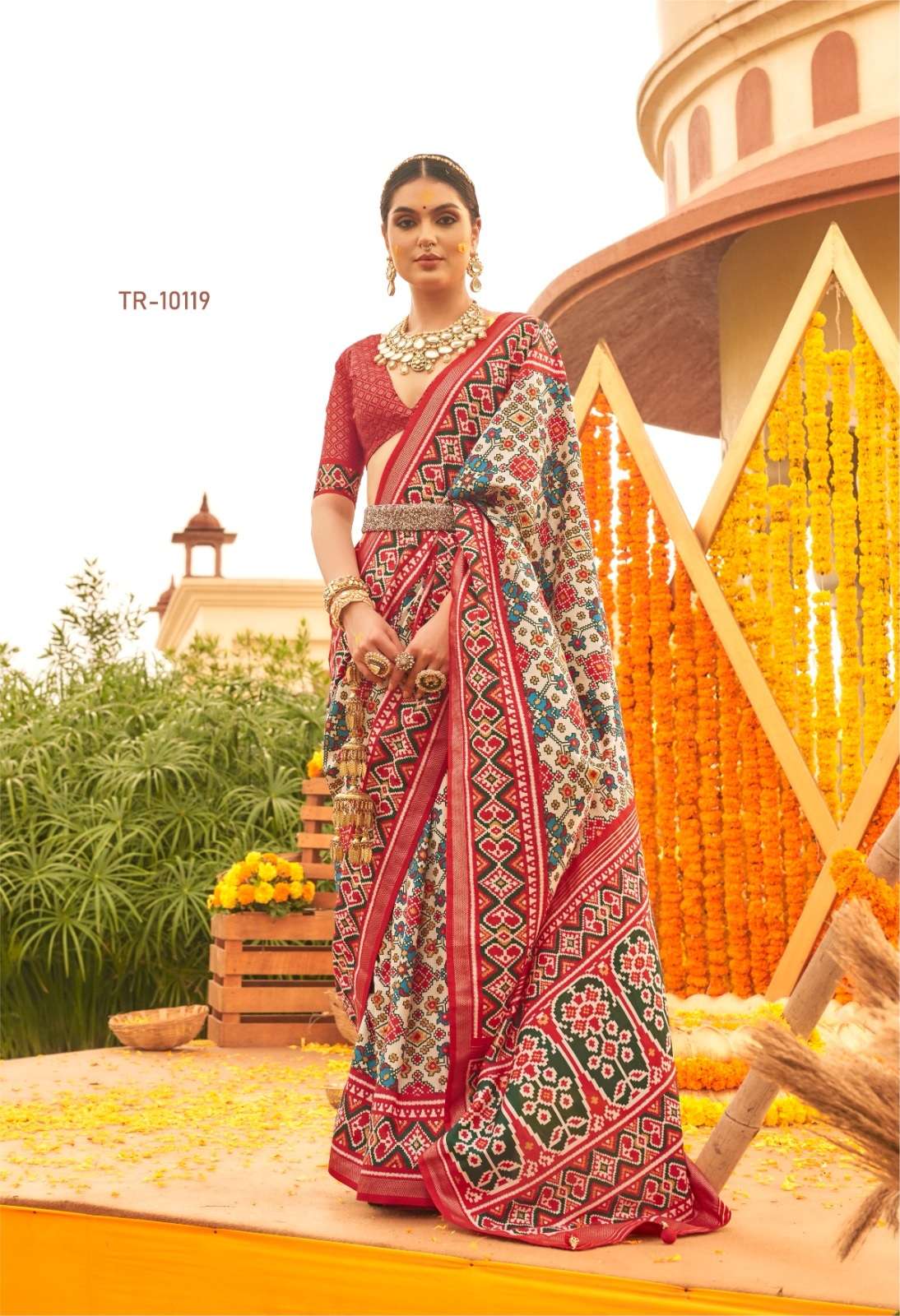 DESIGNER FANCY WEDDING PARTY WEAR INDIAN RED SILK SAREE COLLECTION SM TRIRATH 10119