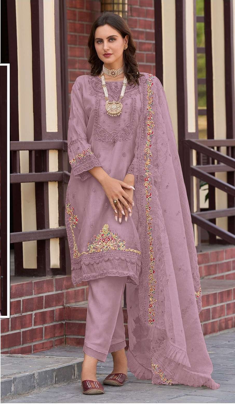 DESIGNER FANCY WEDDING PARTY WEAR PINK ORGANZA STRAIGHT INDIAN PAKISTANI SALWAR SUIT SRH 1049 D