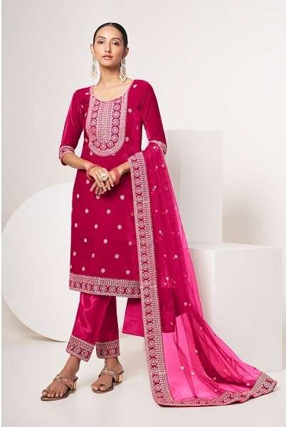 DESIGNER FANCY WEDDING PARTY WEAR PREMIUM PINK VELVET SALWAR SUIT DRESS WINTER SPECIAL PC SABHYATA 101