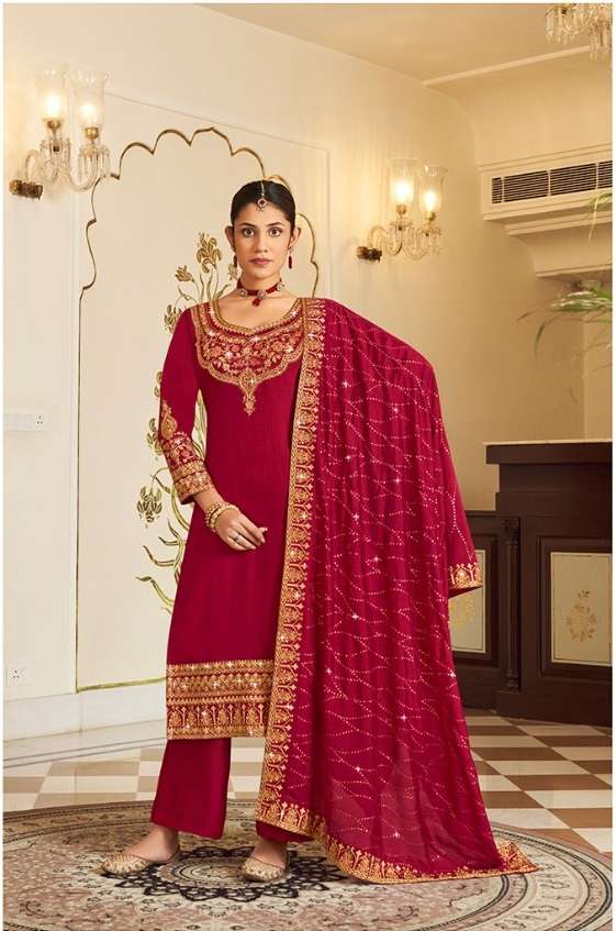 DESIGNER FANCY WEDDING PARTY WEAR RANI PINK SILK SALWAR SUIT WITH SILK DUPATTA DST RADHA NOOR 1084