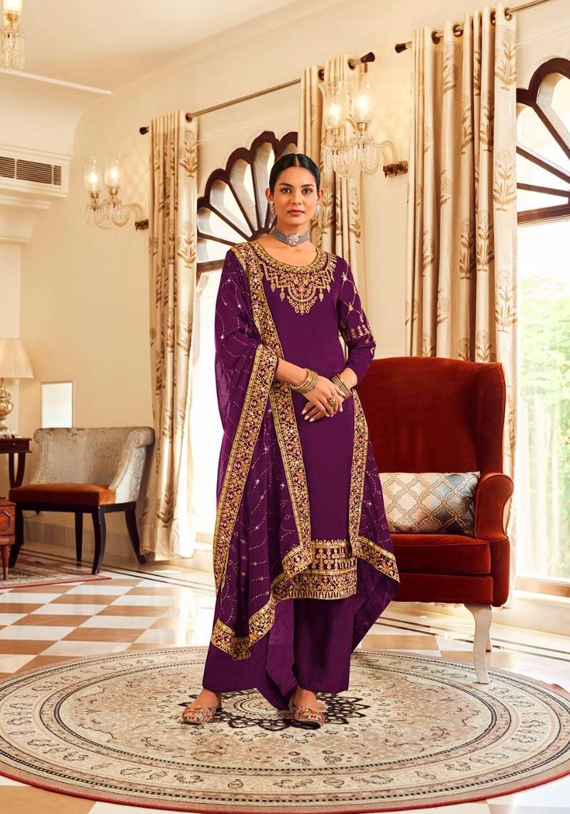 DESIGNER FANCY WEDDING PARTY WEAR WINE SILK SALWAR SUIT WITH SILK DUPATTA DST RADHA NOOR 1081