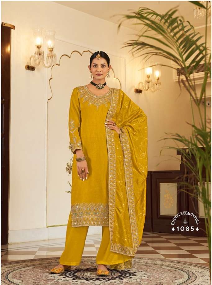 DESIGNER FANCY WEDDING PARTY WEAR YELLOW SILK SALWAR SUIT WITH SILK DUPATTA DST RADHA NOOR 1085