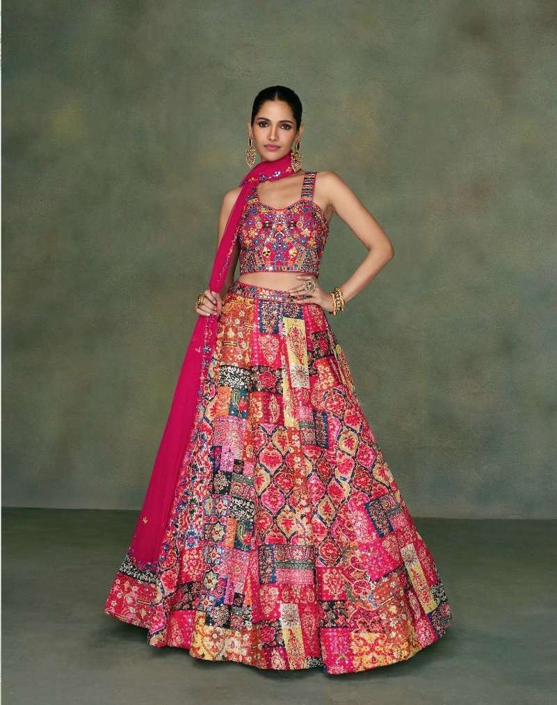 DESIGNER INDIAN BOLLYWOOD PARTY WEAR HEAVY RANI PINK SILK LEHENGA CHOLI WITH AARI WORK SY ODHANI 5364