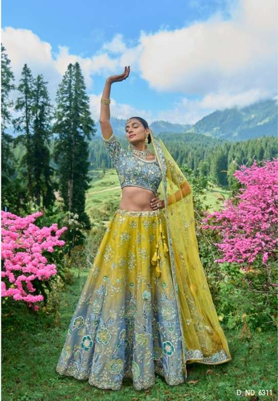 DESIGNER INDIAN BRIDAL WEDDING WEAR HEAVY BANARASI SILK YELLOW LEHENGA CHOLI WITH AARI WORK TATHASTU SM 6311