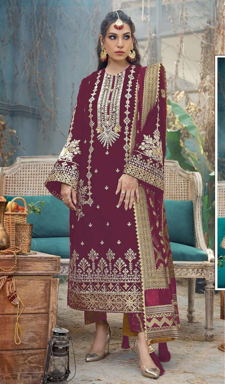 DESIGNER INDIAN PAKISTANI FANCY WEDDING PARTY WEAR MAROON PREMIUM GEORGETTE STRAIGHT SALWAR SUIT SRH 1050 B