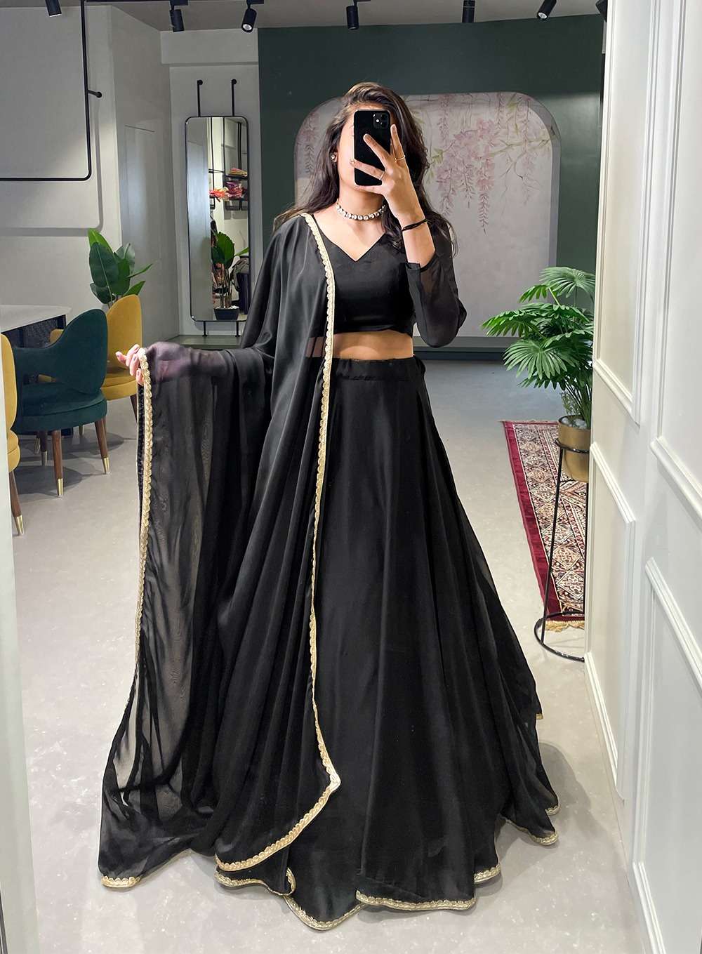 DESIGNER INDIAN PARTY WEAR HEAVY INDIAN BLACK SILK LEHENGA CHOLI PC 1227 COLOR