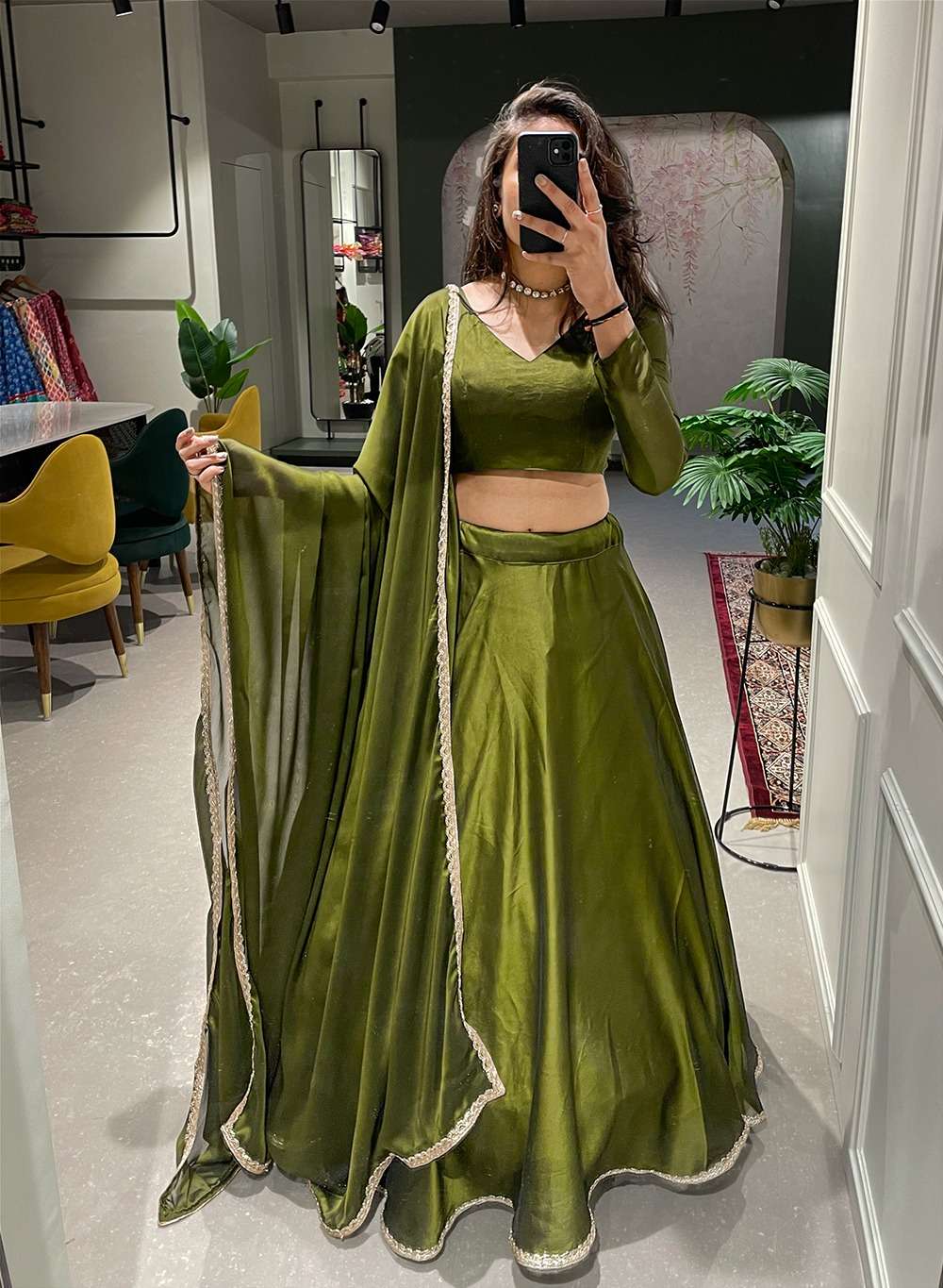 DESIGNER INDIAN PARTY WEAR HEAVY INDIAN GREEN SILK LEHENGA CHOLI PC 1227 COLOR