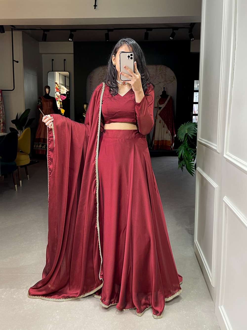 DESIGNER INDIAN PARTY WEAR HEAVY INDIAN RED SILK LEHENGA CHOLI PC 1227 COLOR