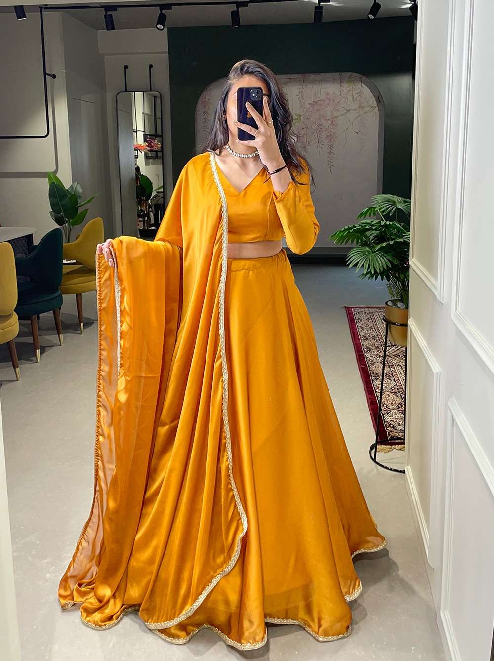 DESIGNER INDIAN PARTY WEAR HEAVY INDIAN YELLOW SILK LEHENGA CHOLI PC 1227 COLOR