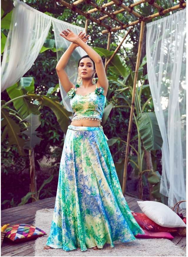 DESIGNER INDIAN PARTY WEAR HEAVY PRINTED SKY BLUE SILK LEHENGA CHOLI WITH AARI WORK KF GIRLY 2311