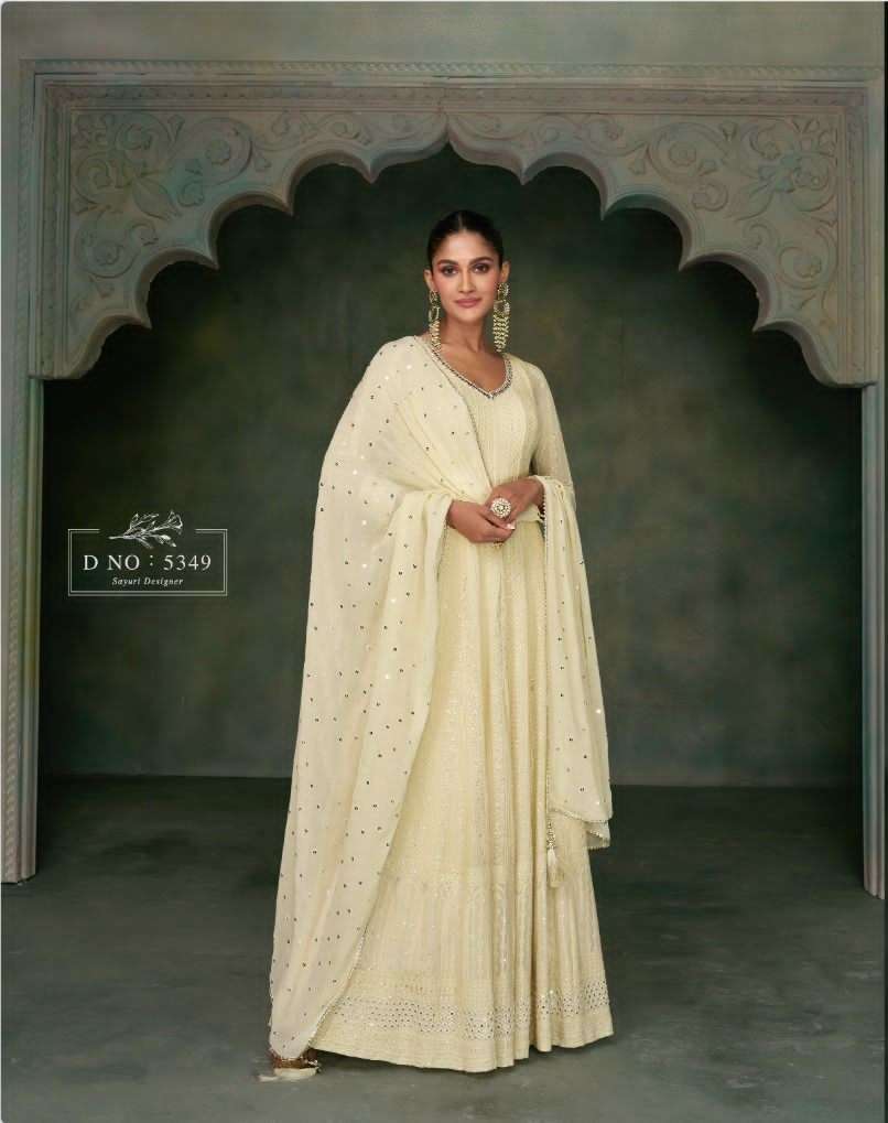 DESIGNER OFF WHITE WEDDING PARTY WEAR REAL GEORGETTE INDIAN ANARKALI SALWAR SUIT GOWN WITH DUPATTA SY NAYAAB 5349