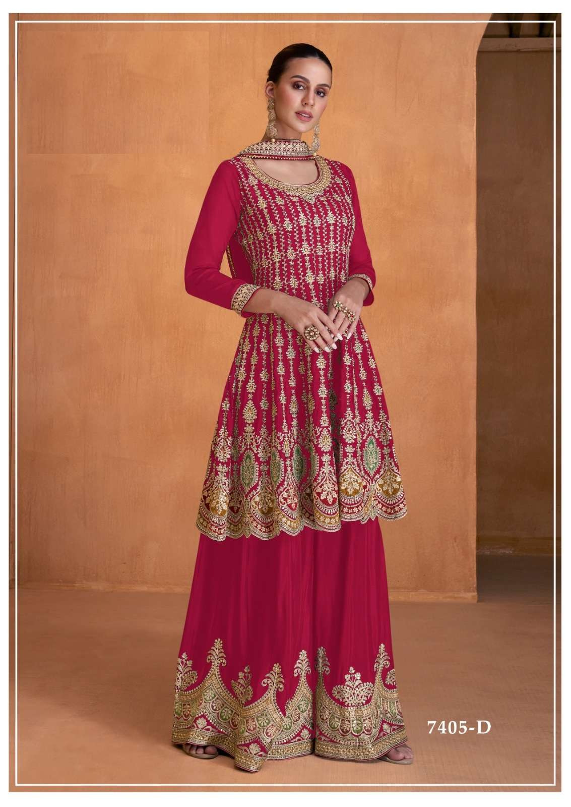 DESIGNER WEDDING PARTY WEAR REAL CHINON TOP SKIRT FANCY RED SHARARA SALWAR SUIT GL SAYRA 7405D