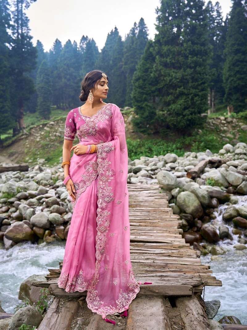 HEAVY DESIGNER WEDDING BRIDAL PARTY WEAR FANCY INDIAN PINK SILK SAREE SM TATHASTU 6409