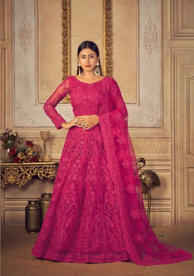 INDIAN BOLLYWOOD DESIGNER FANCY BRIDAL WEDDING PARTY WEAR HEAVY PINK NET LEHENGA NVN VAMIKA 1001