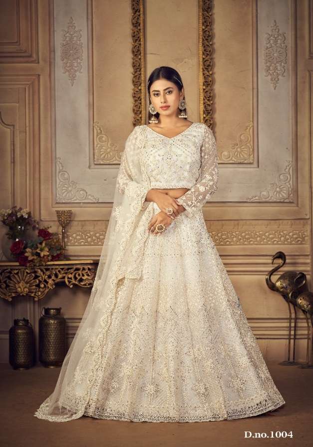 INDIAN BOLLYWOOD DESIGNER FANCY BRIDAL WEDDING PARTY WEAR HEAVY WHITE NET LEHENGA NVN VAMIKA 1005