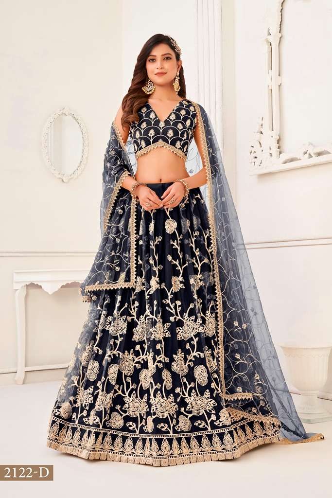 INDIAN BOLLYWOOD DESIGNER FANCY PARTY WEAR BLUE BUTTERFLY NET LEHENGA CHOLI DST NRYANI KELAYA 2122 D