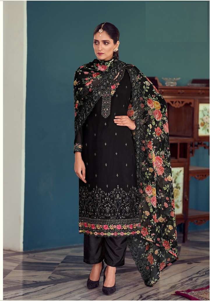 INDIAN DESIGNER FANCY WEDDING PARTY WEAR BLACK GEORGETTE TRAIGHT SALWAR SUIT DST RADHA GULABO 111