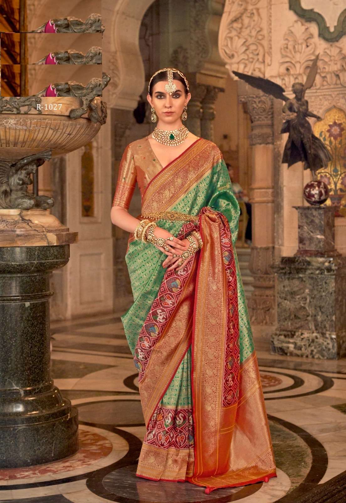 INDIAN DESIGNER FANCY WEDDING PARTY WEAR GREEN BANARASI SILK SAREE SM RW TARIKA 1027