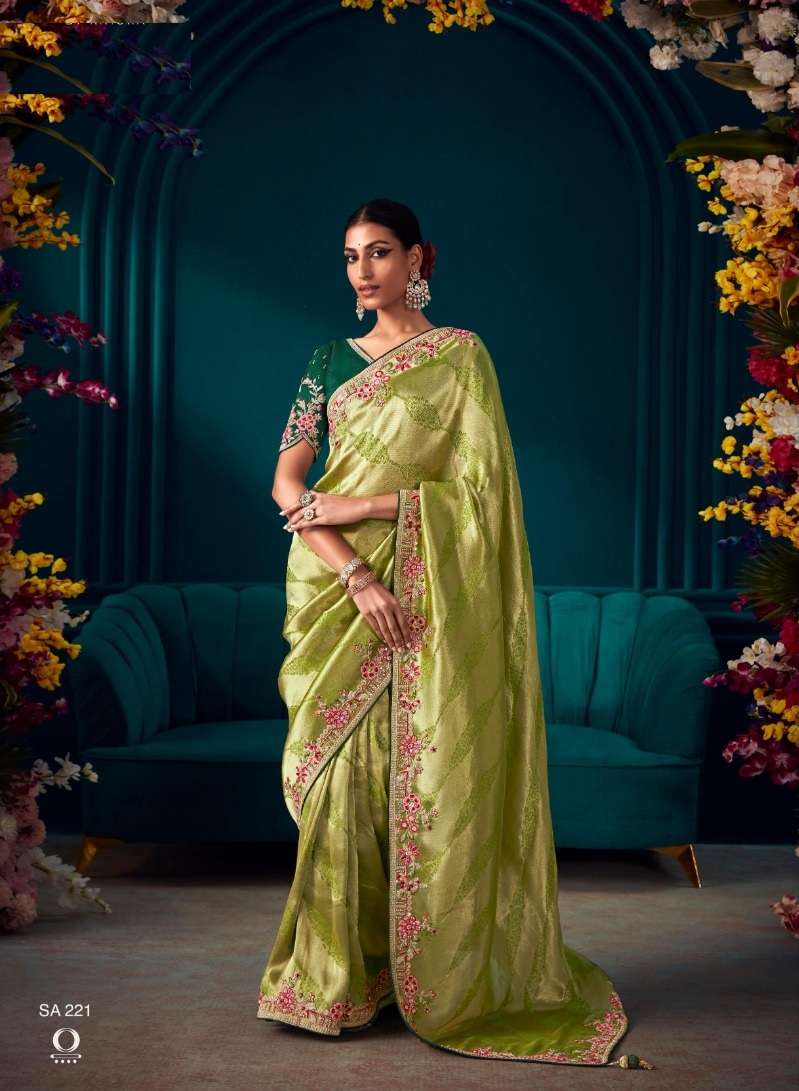 INDIAN DESIGNER FANCY WEDDING PARTY WEAR GREEN KANJIVARM SOFT SILK SAREE SM KIM TYOHAR 221