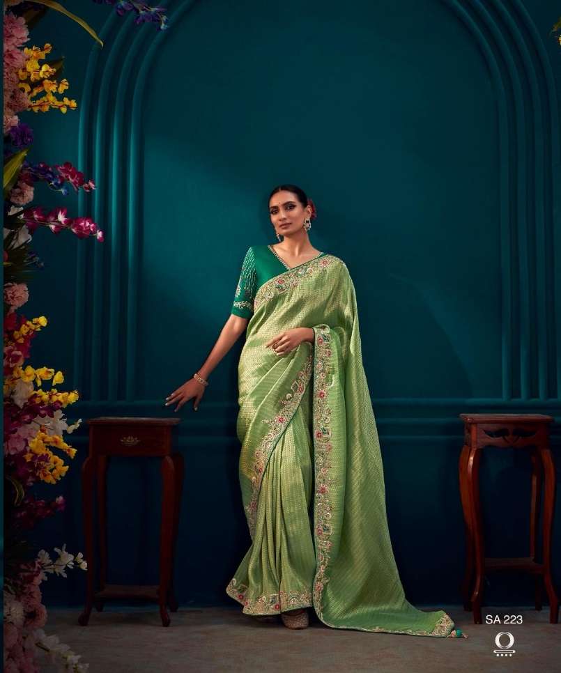 INDIAN DESIGNER FANCY WEDDING PARTY WEAR GREEN KANJIVARM SOFT SILK SAREE SM KIM TYOHAR 223