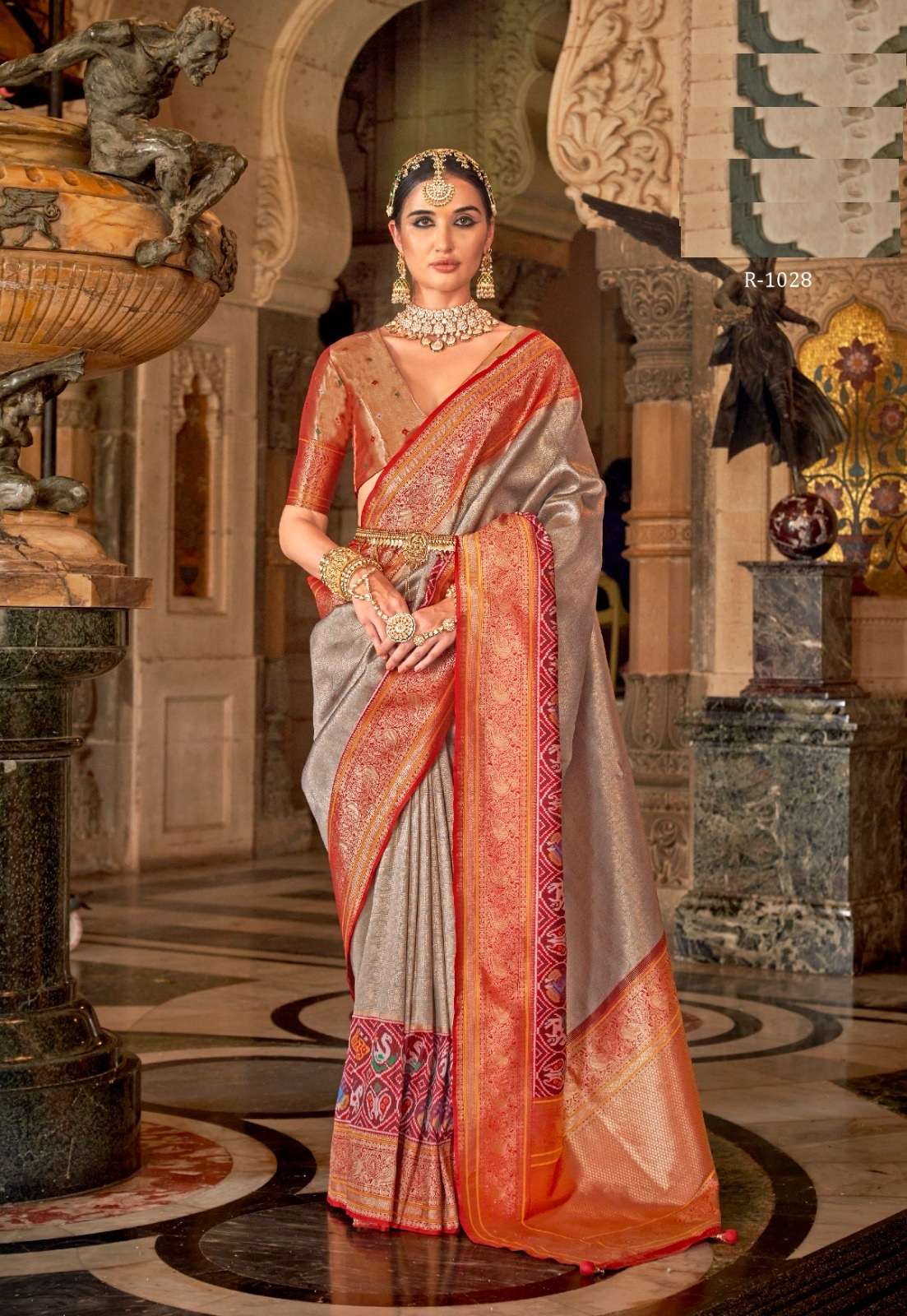 INDIAN DESIGNER FANCY WEDDING PARTY WEAR GREY BANARASI SILK SAREE SM RW TARIKA 1028