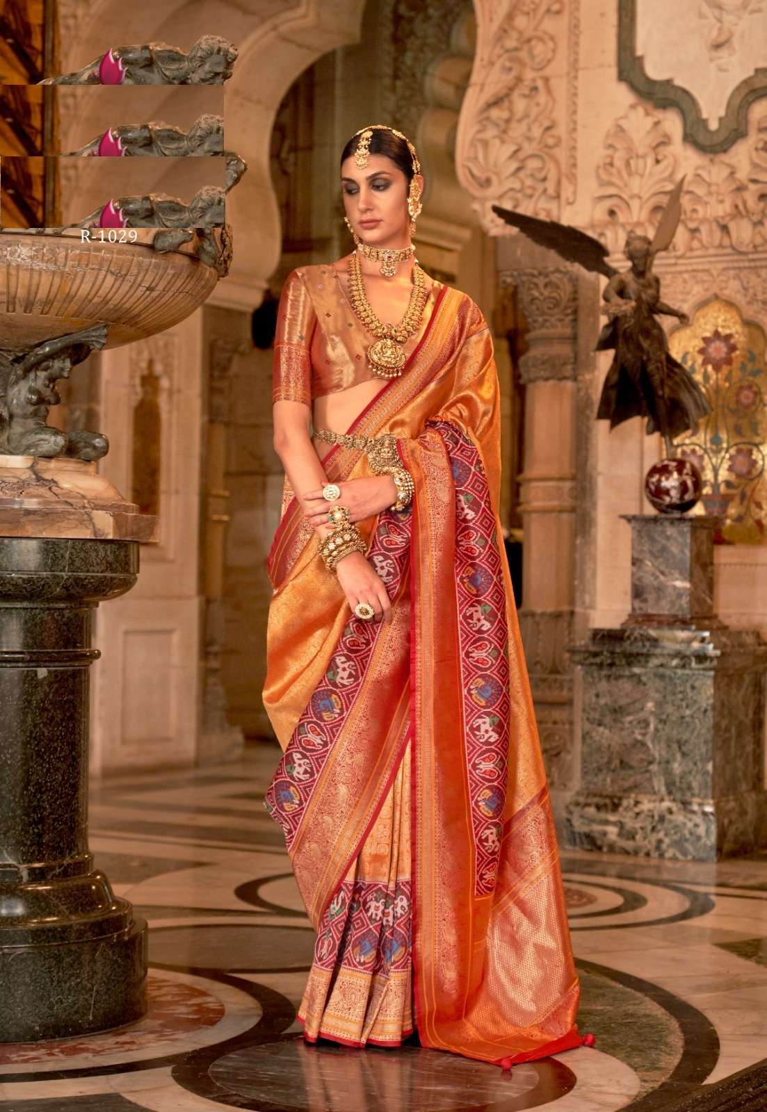 INDIAN DESIGNER FANCY WEDDING PARTY WEAR ORANGE BANARASI SILK SAREE SM RW TARIKA 1029