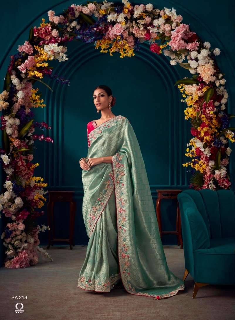 INDIAN DESIGNER FANCY WEDDING PARTY WEAR SKY GREEN KANJIVARM SOFT SILK SAREE SM KIM TYOHAR 219