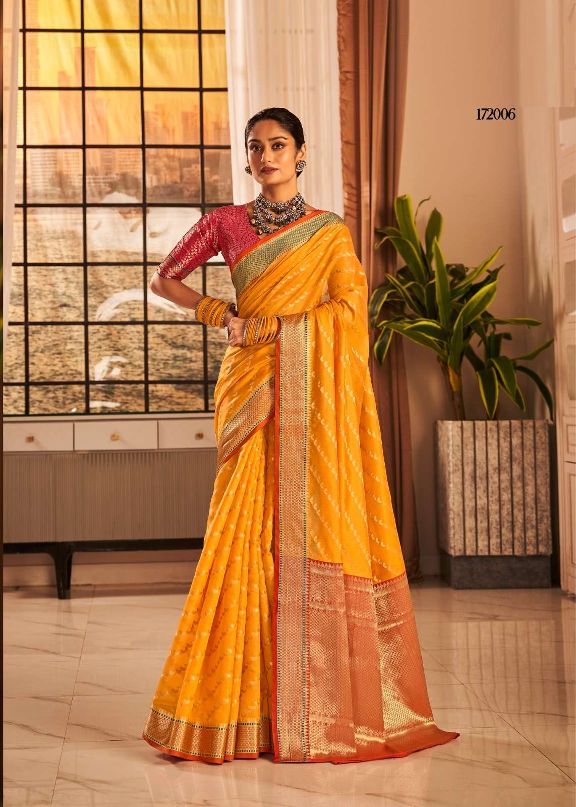 INDIAN DESIGNER FANCY WEDDING PARTY WEAR YELLOW HEAVY SILK SAREE SM SJPT VAIJANTI 17006