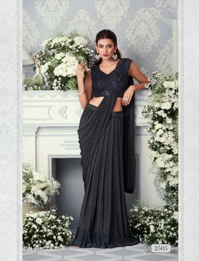 LATEST DESIGNER FANCY WEDDING PARTY WEAR BLACK LYCRA SILK INDIAN SAREE WITH SM ANMOL 2505