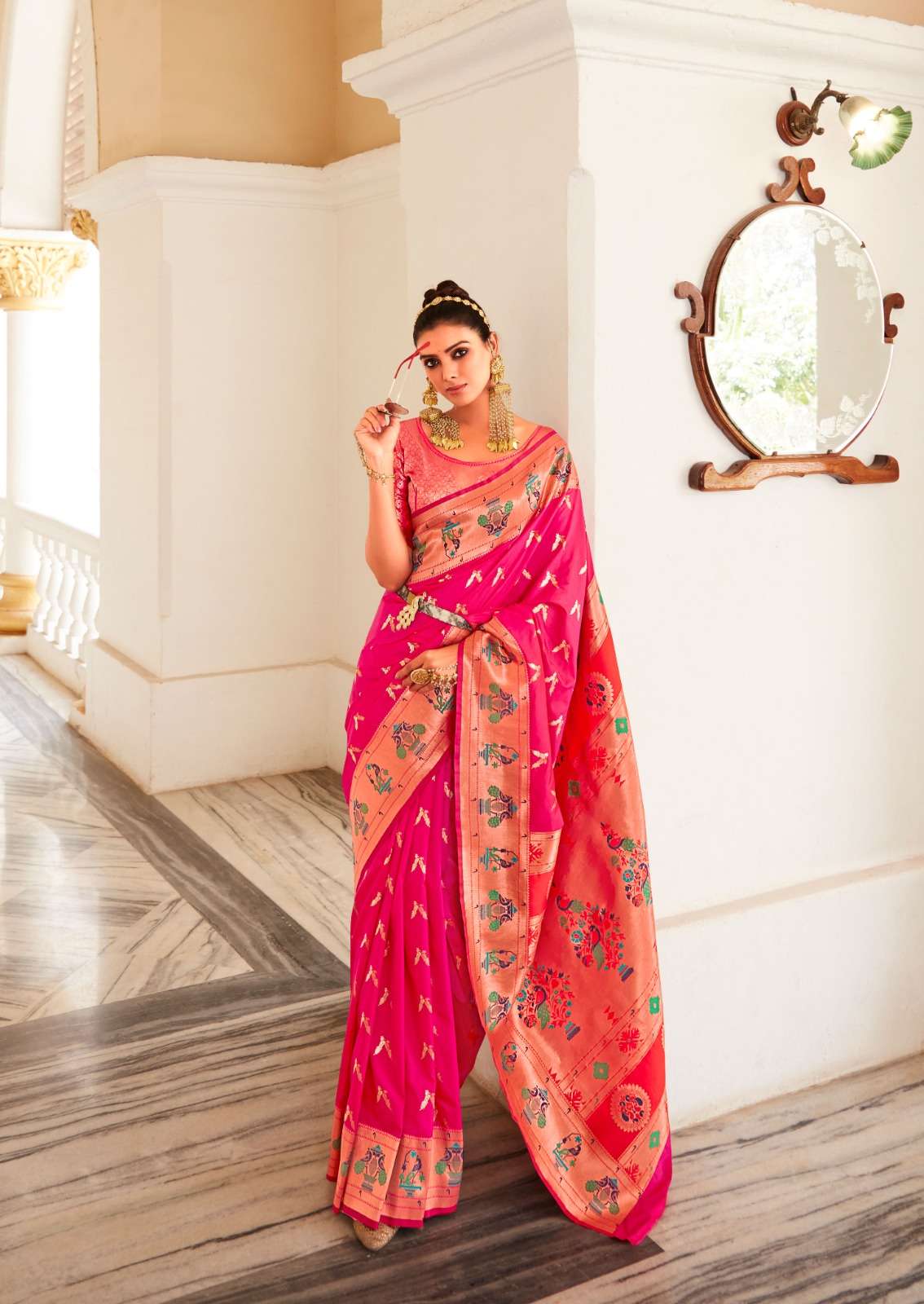 LATEST DESIGNER FANCY WEDDING PARTY WEAR HEAVY BANARASI SILK PINK SAREE SM RJPT LOVE BIRDS 141007