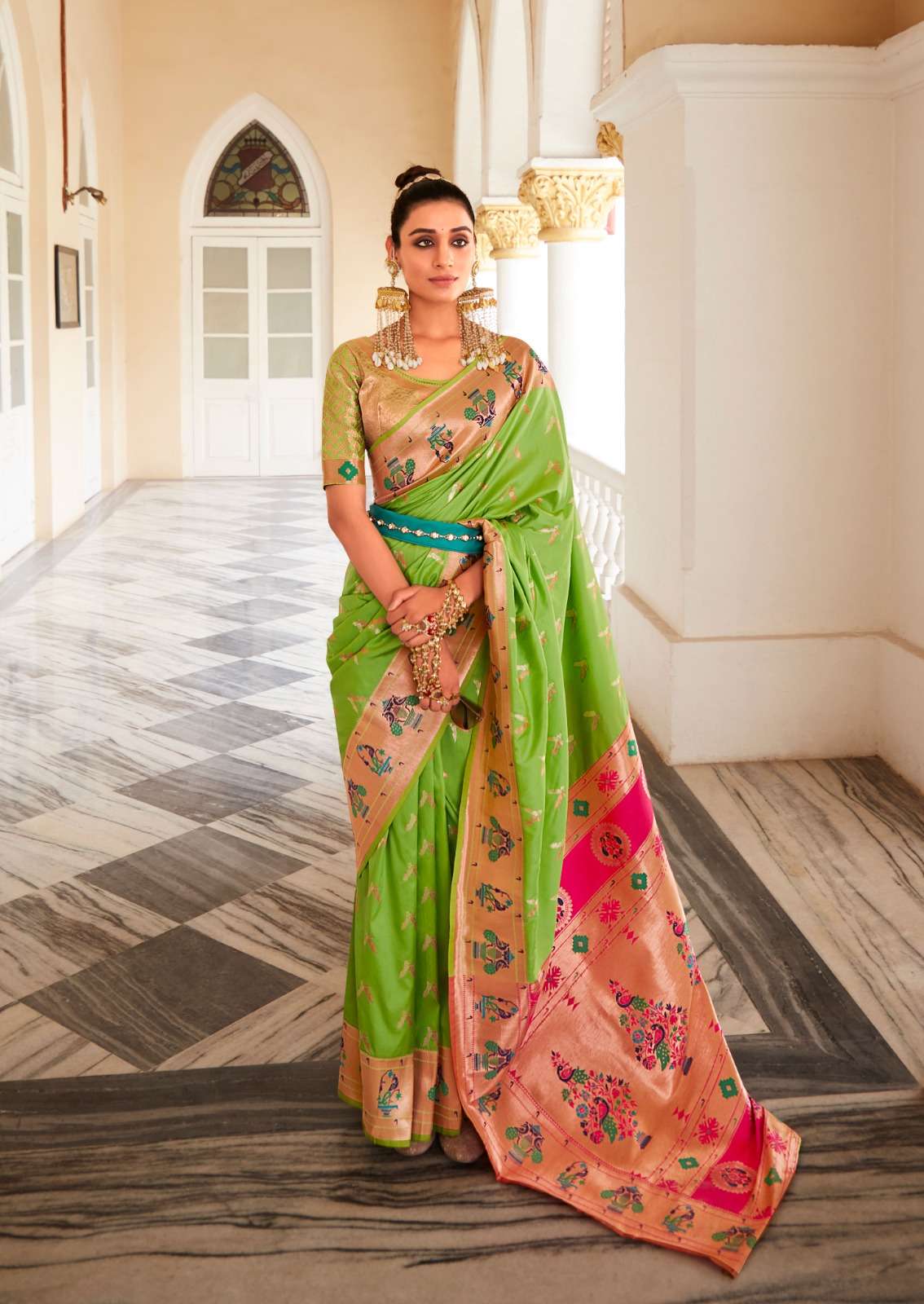 LATEST DESIGNER FANCY WEDDING PARTY WEAR HEAVY BANARASI SILK GREEN SAREE SM RJPT LOVE BIRDS 141008