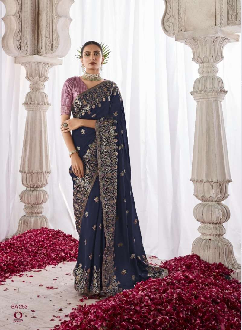 LATEST DESIGNER FANCY WEDDING PARTY WEAR HEAVY BLUE BANARASI SILK SAREE SM KM ASIANA 254