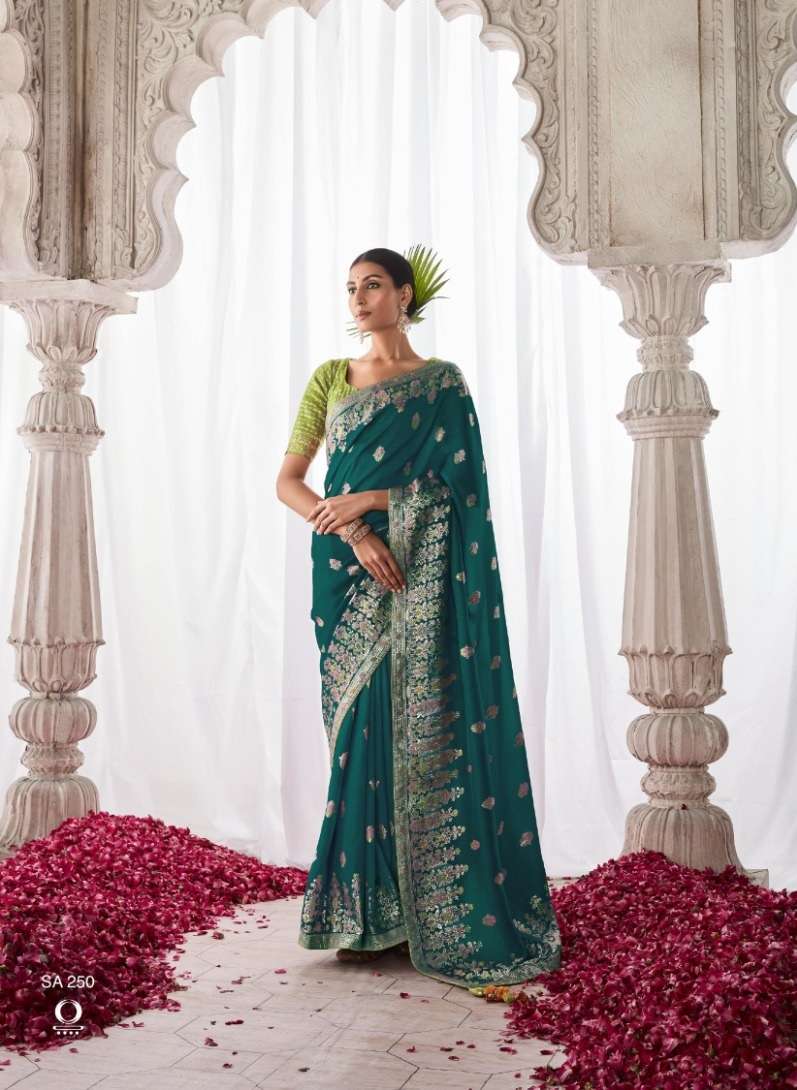 LATEST DESIGNER FANCY WEDDING PARTY WEAR HEAVY GREEN BANARASI SILK SAREE SM KM ASIANA 250