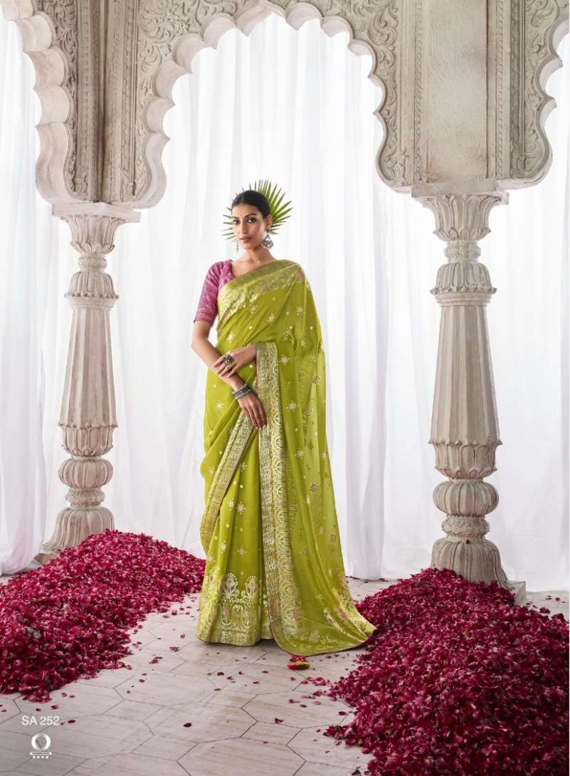 LATEST DESIGNER FANCY WEDDING PARTY WEAR HEAVY GREEN BANARASI SILK SAREE SM KM ASIANA 252