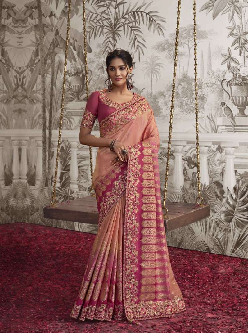 LATEST DESIGNER FANCY WEDDING PARTY WEAR HEAVY HEAVY ORANGE SILK SAREE SM SULAKSHMI NOOR 8207