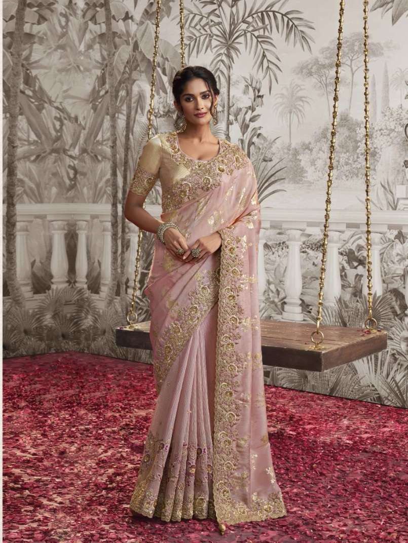 LATEST DESIGNER FANCY WEDDING PARTY WEAR HEAVY HEAVY PINK SILK SAREE SM SULAKSHMI NOOR 8209