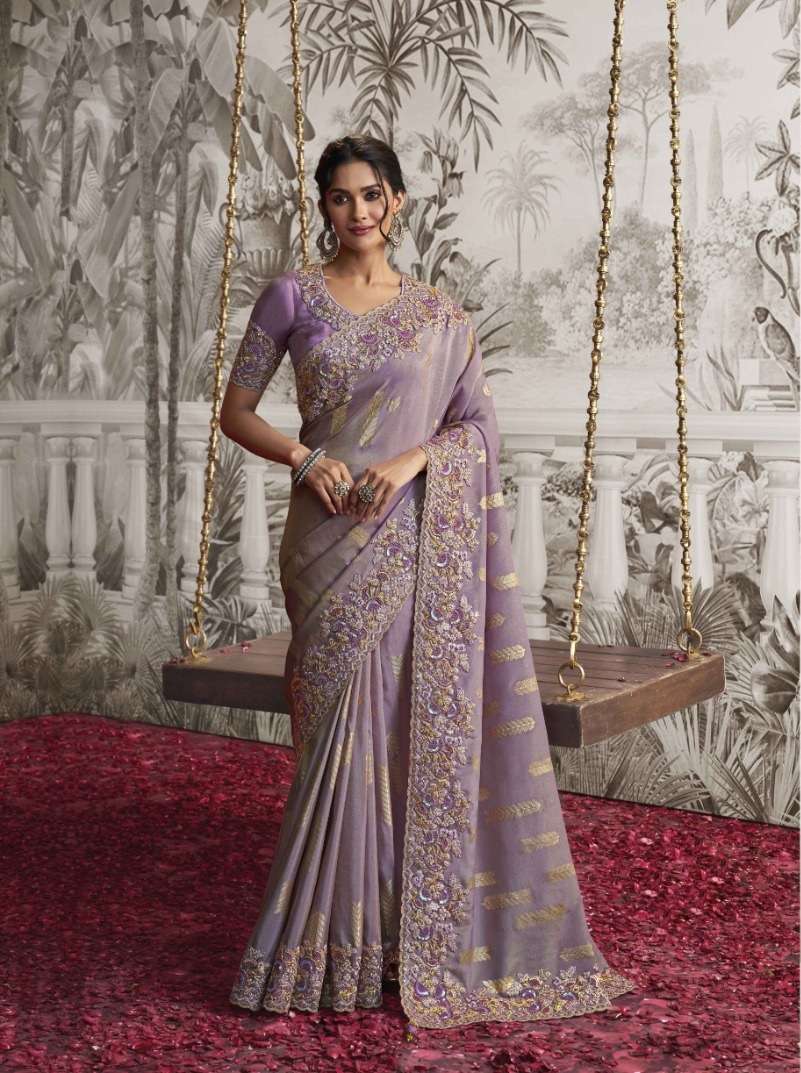 LATEST DESIGNER FANCY WEDDING PARTY WEAR HEAVY HEAVY LAVENDER SILK SAREE SM SULAKSHMI NOOR 8211