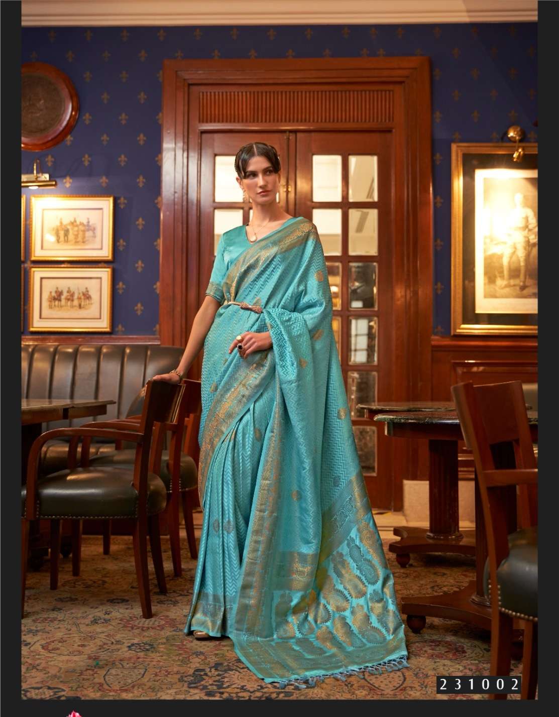 LATEST DESIGNER FANCY WEDDING PARTY WEAR HEAVY INDIAN SKY BLUE SATIN SILK SAREE SM RJTX 231002