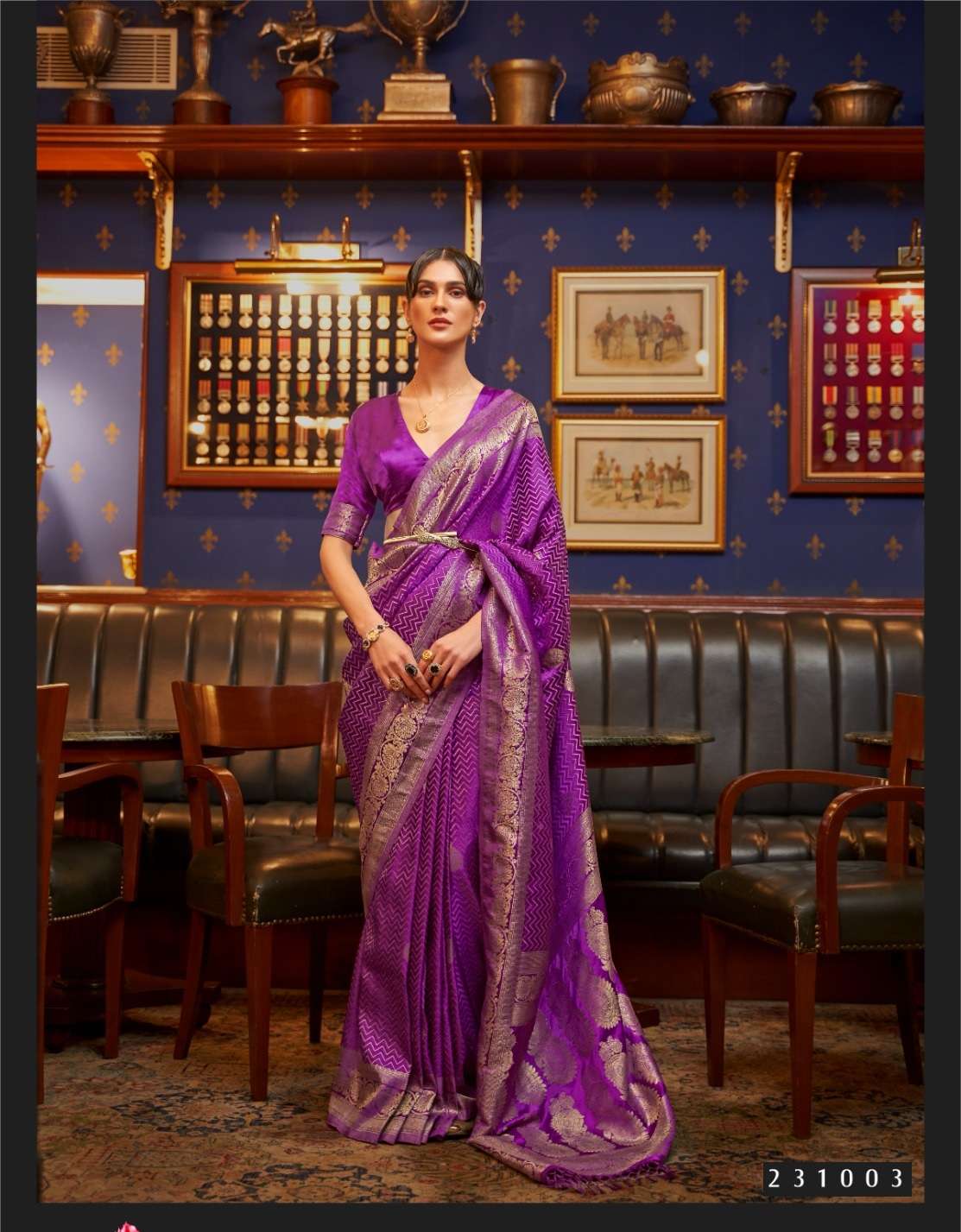 LATEST DESIGNER FANCY WEDDING PARTY WEAR HEAVY INDIAN PURPLE SATIN SILK SAREE SM RJTX 231003