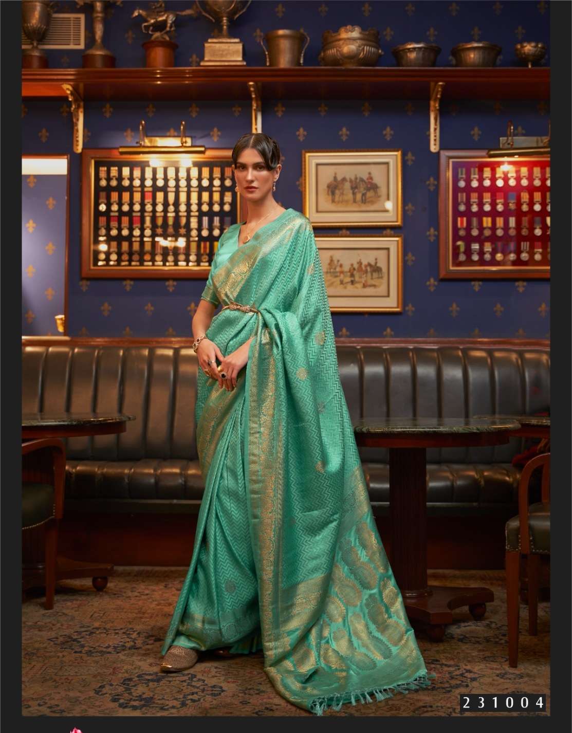 LATEST DESIGNER FANCY WEDDING PARTY WEAR HEAVY INDIAN GREEN SATIN SILK SAREE SM RJTX 231004