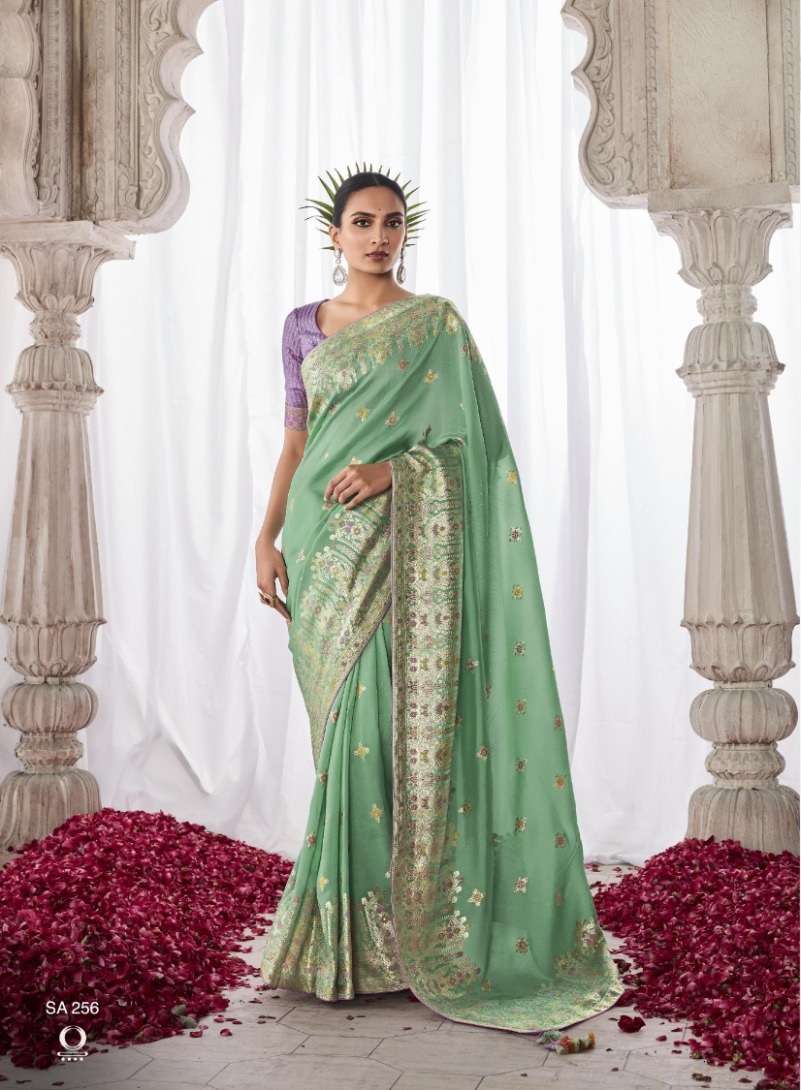 LATEST DESIGNER FANCY WEDDING PARTY WEAR HEAVY PISTA GREEN BANARASI SILK SAREE SM KM ASIANA 256