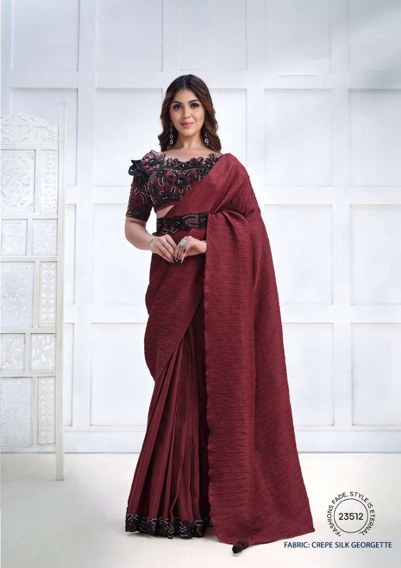 LATEST DESIGNER FANCY WEDDING PARTY WEAR HEAVY SATIN SILK RED SAREE DST MAHOTSAV 23512